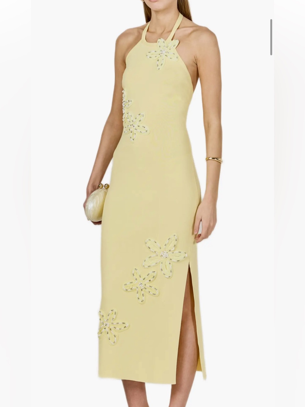 Endless Rose Beaded Flower Halter Midi Dress in Butter Yellow Small NWT